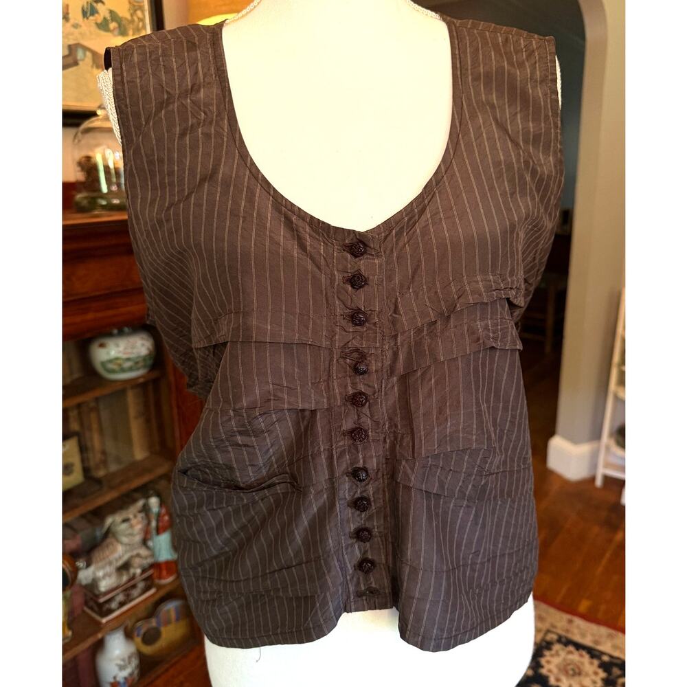 Krista Larson Brown Silk Pin-stripe Smashed Cami, One Size